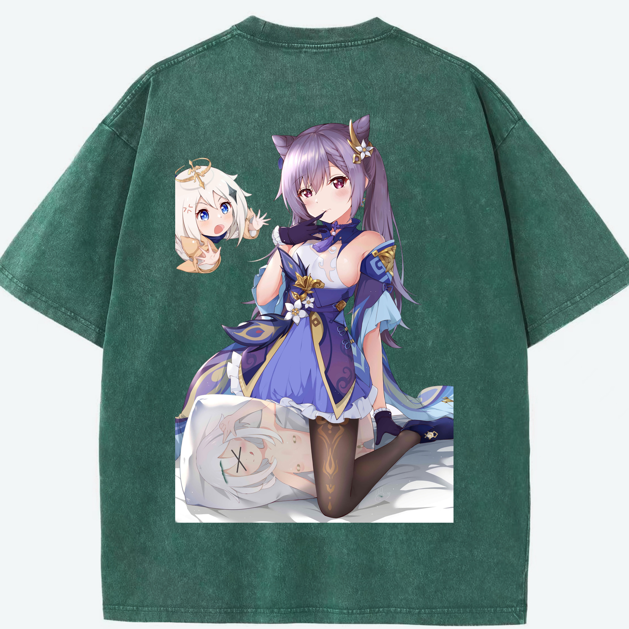 げんし神 刻晴 こくせい genshin Kokusei 綿100% ヴィンテージ風 半袖Tシャツ（背面プリント）